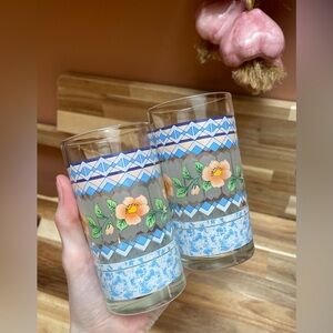 Vintage 80's Pastel Floral & Geometric Highball Glasses